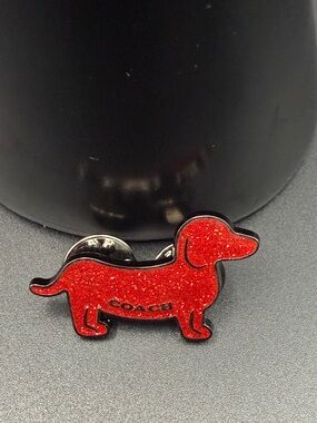 Coach Red Glitter Dachshund Enamel Pin